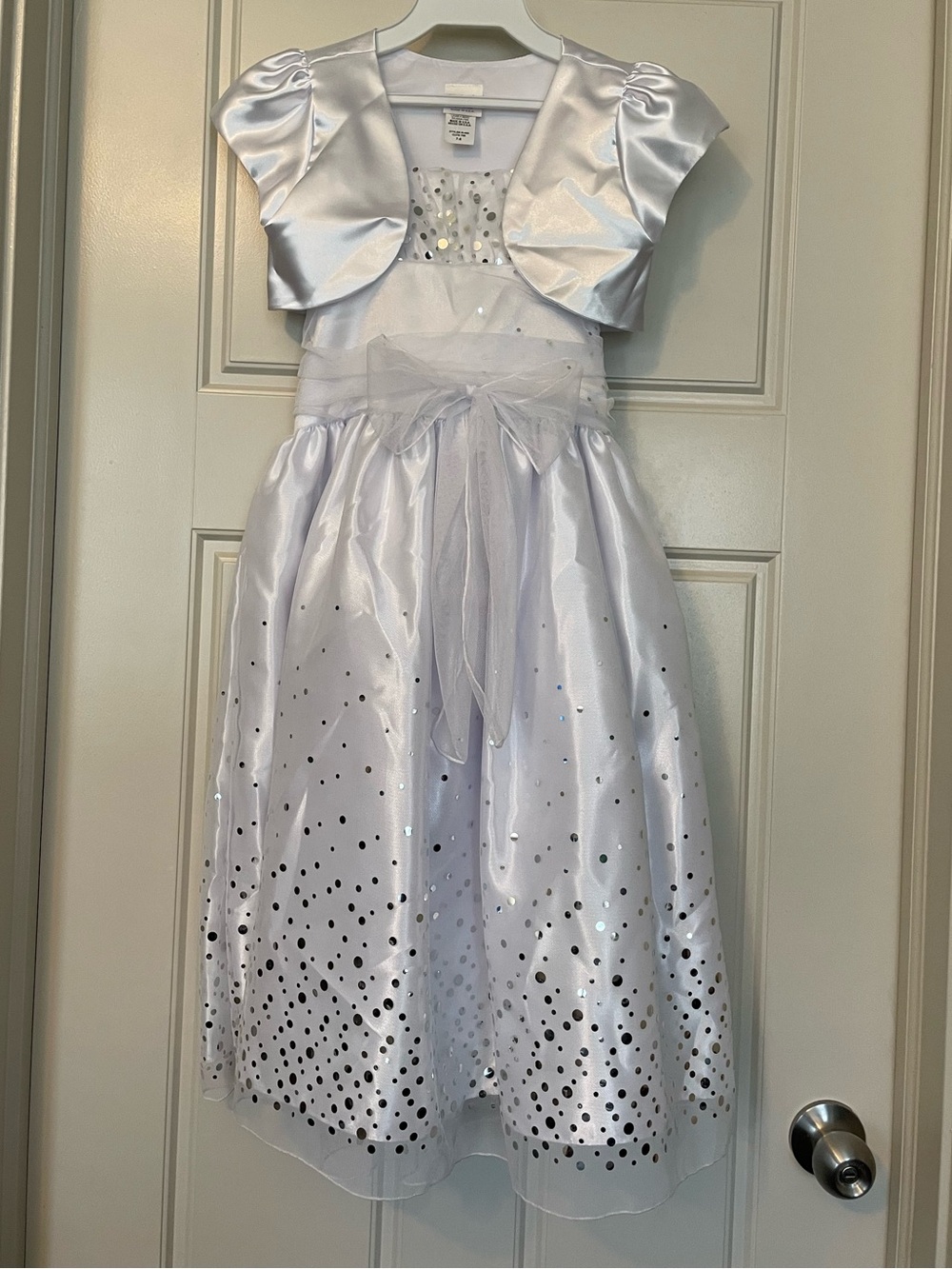 Melody Kids Girls' Size 7-8 White and Silver Sparkle Party Dress with Bolero